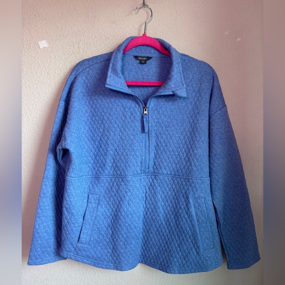 Eddie Bauer Heathered Blue Quilted 1/2 Zip Pullover Sweatshirt Jacket L